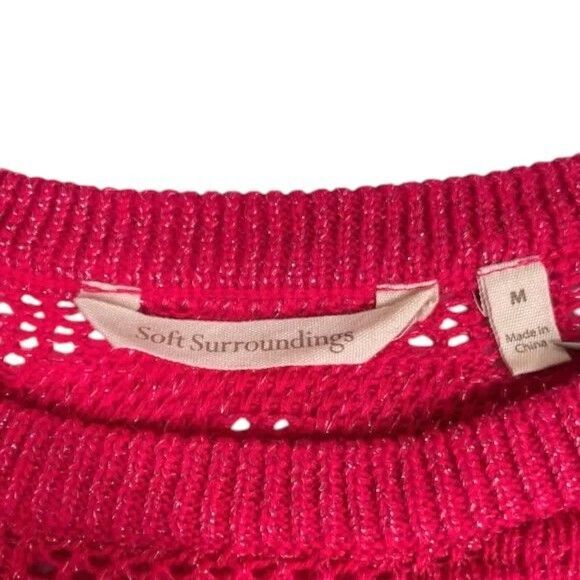 SOFT SURROUNDINGS Sweater Top Cover-Up Size Medium Crochet Fuchsia Pink EUC - Picture 4 of 16